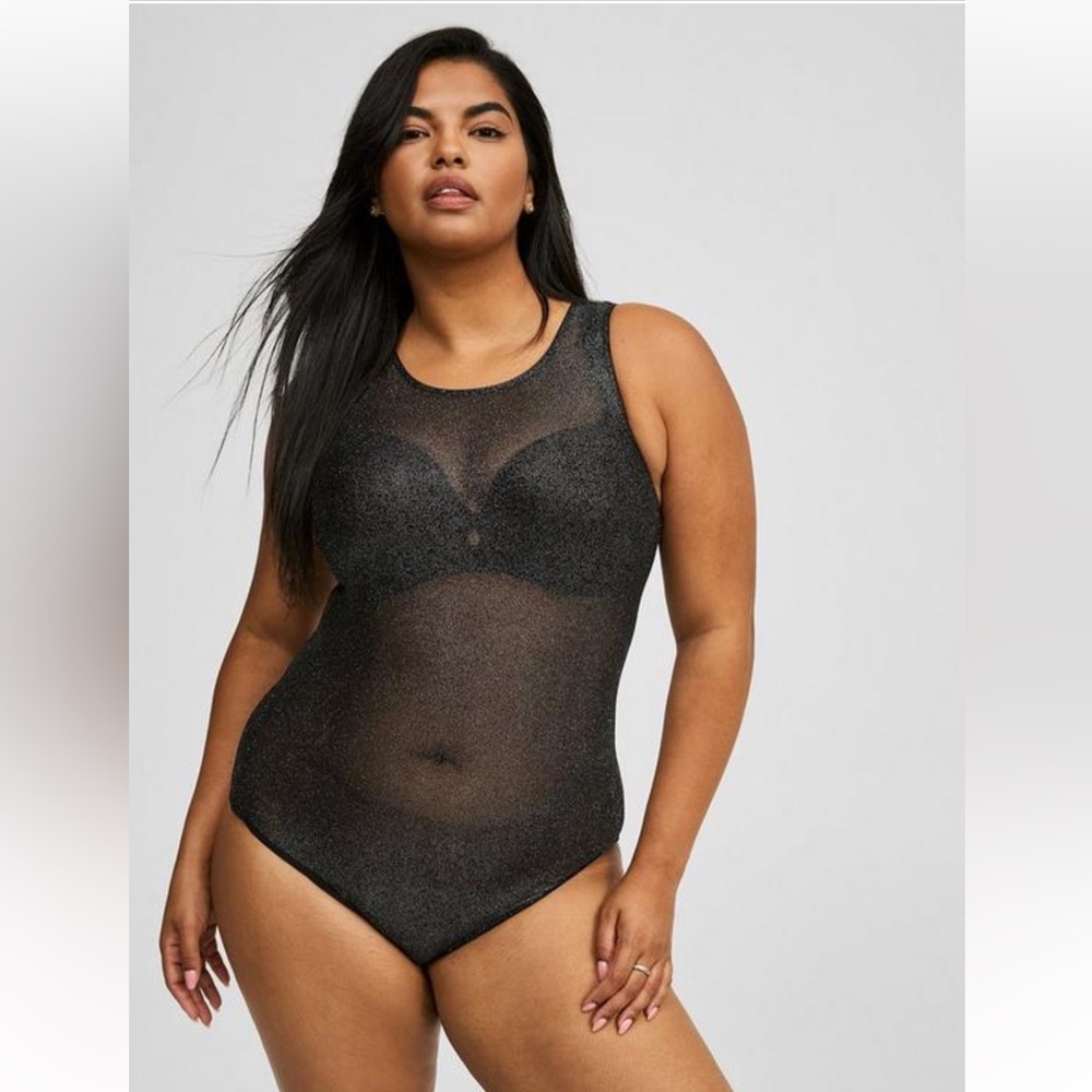 Sheer Metallic Black Sleeveless Bodysuit Torrid Size 2 NWT 711